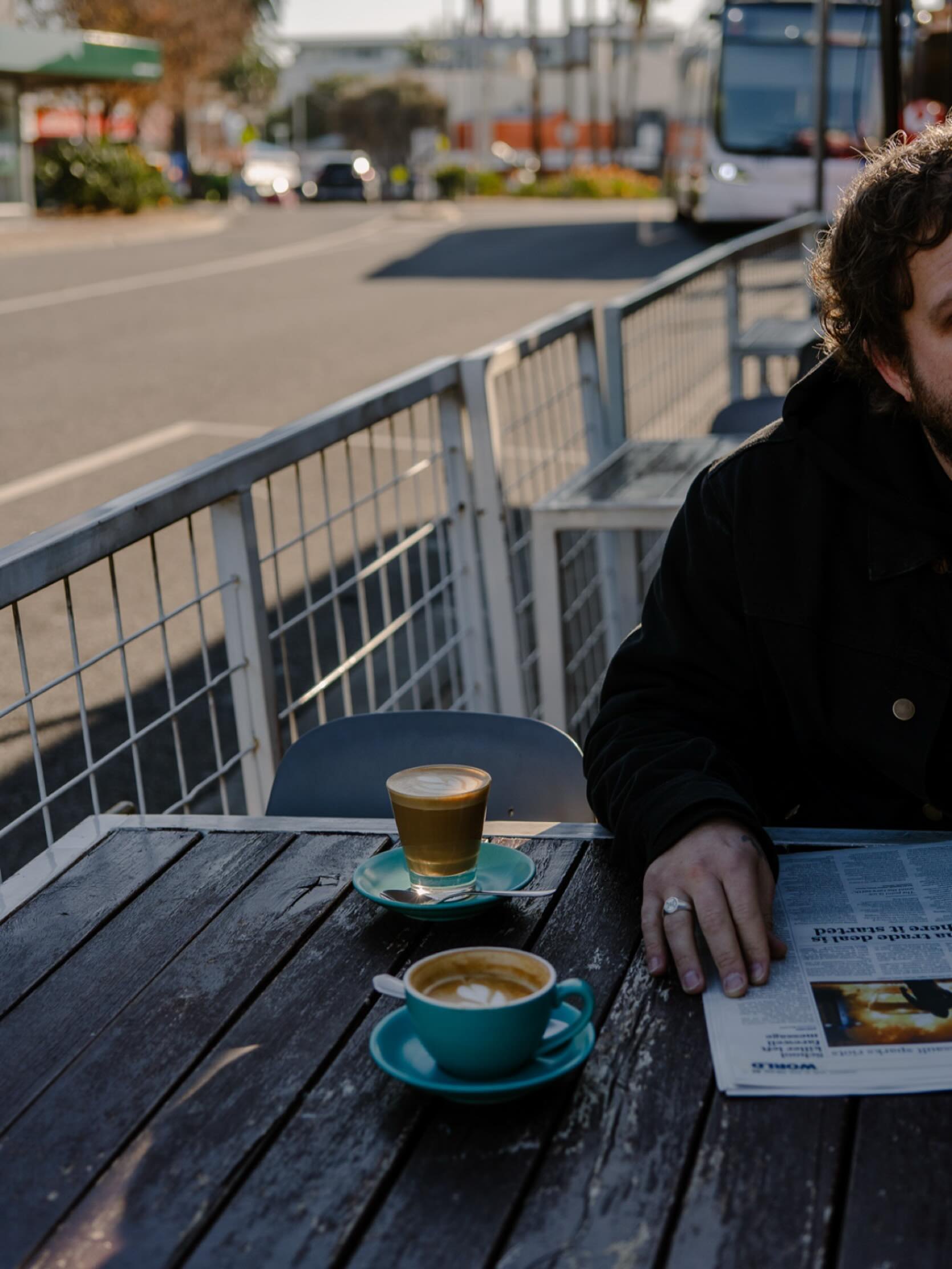Coffee at a table outside on Station Street